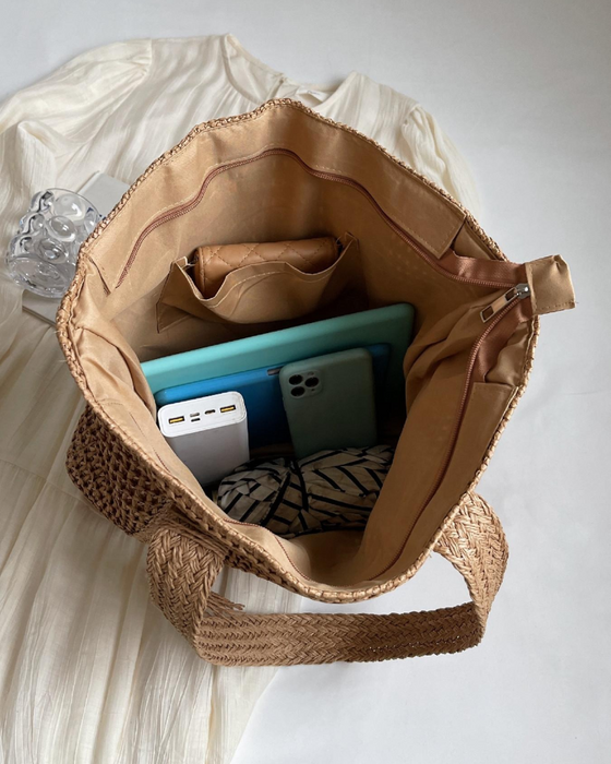 Large Capacity Solid Color Straw Beach Bag