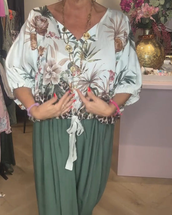 Batwing Sleeve Print Loose Blouse