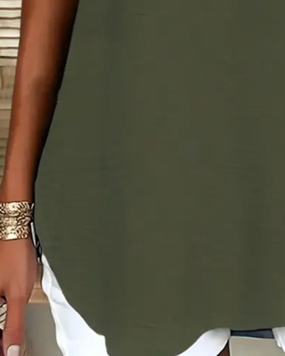 Casual Drop Shoulder V-Neck Short Sleeve Blouse