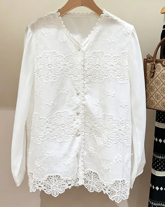 Cut-Out Lace Trim Blouse