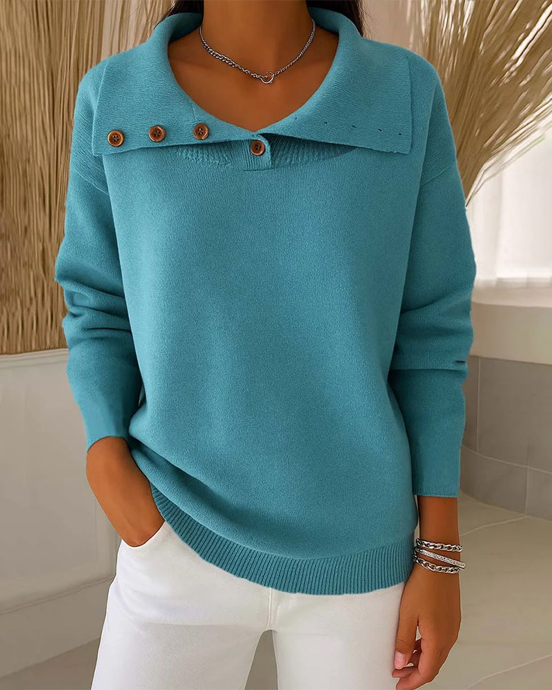 Buttoned Lapel Fashion Sweater