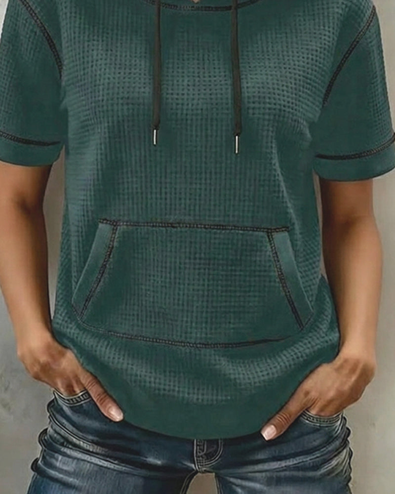 Casual Drawstring Pocket T-Shirt