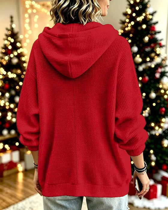 Casual Button Solid Hoodie