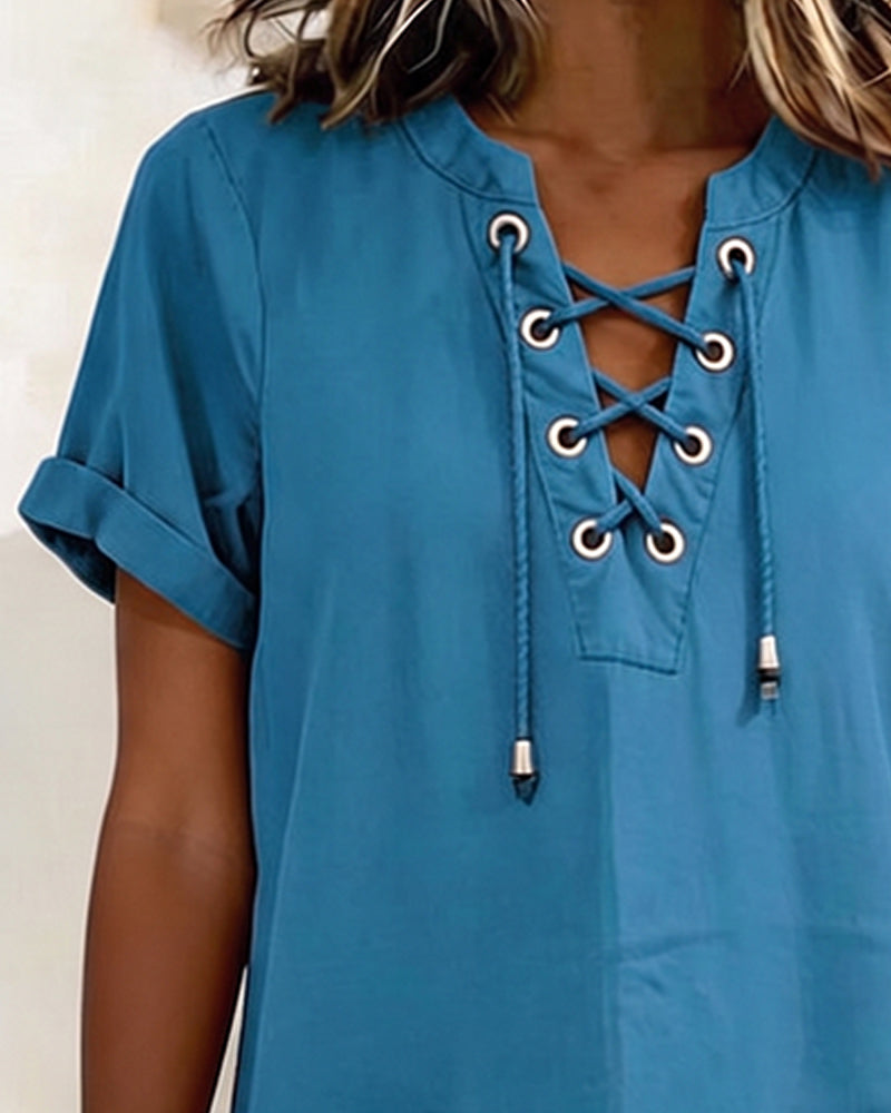 Tie V Neck Pocket Sheath Dress