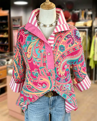 Patchwork Floral Print Casual Blouse