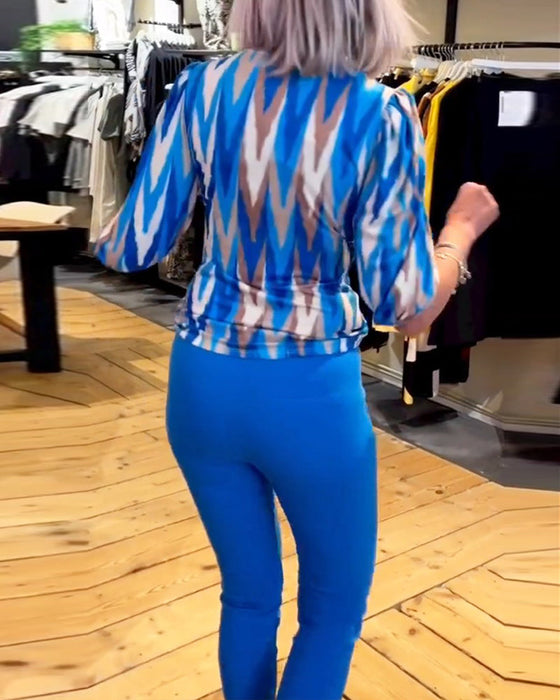 Printed casual deep V top