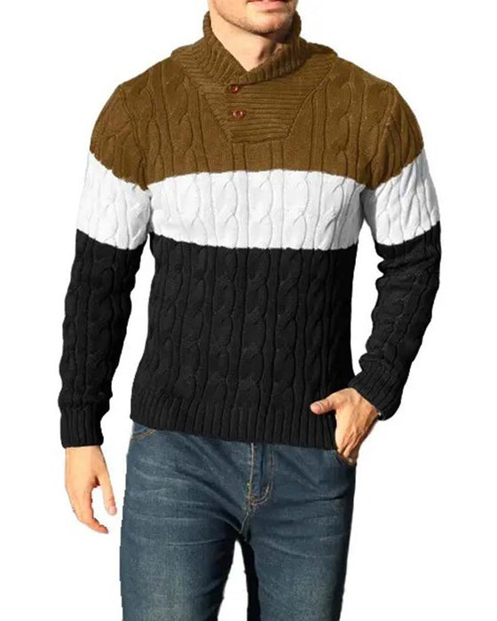 High Neck Button Contrast Men's Pullover
