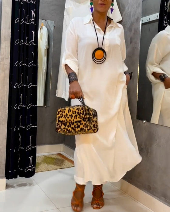 Solid color lapel pocket dress