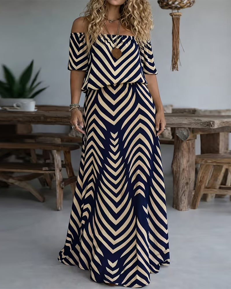 Geometric Stripe Print Off-Shoulder Dress