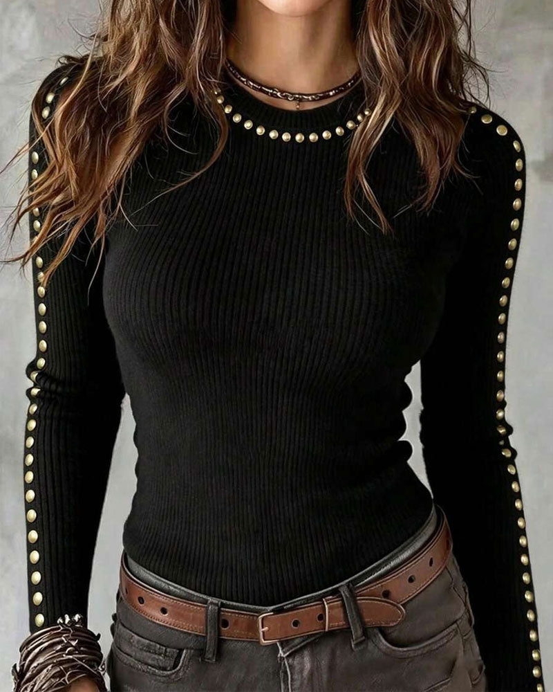 Rivet Decorated Ribbed Bottoming Top