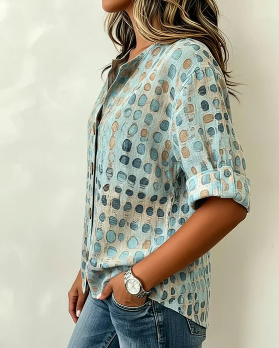 Polka Dot Button Print Blouse