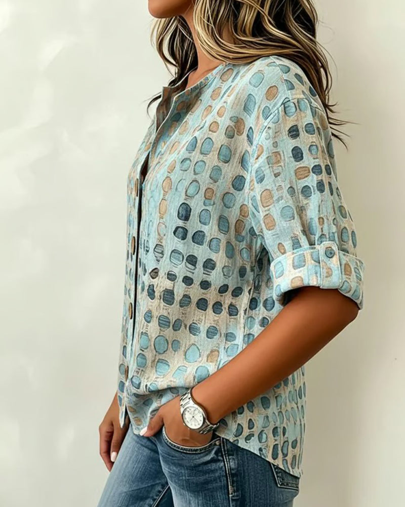 Polka Dot Button Print Blouse