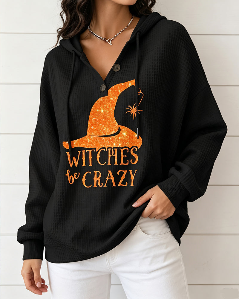 V-Neck Printed Drawstring Sweatshirt