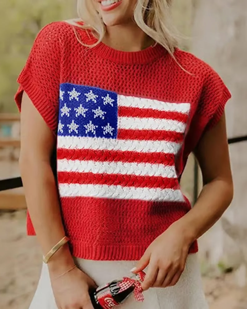 Flag Pattern Crew Neck Pullover