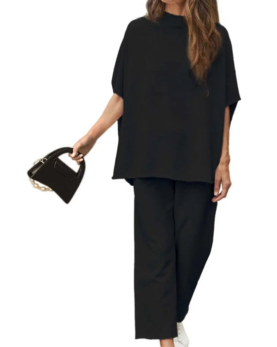 Solid Color Top and Straight-Leg Pants Set