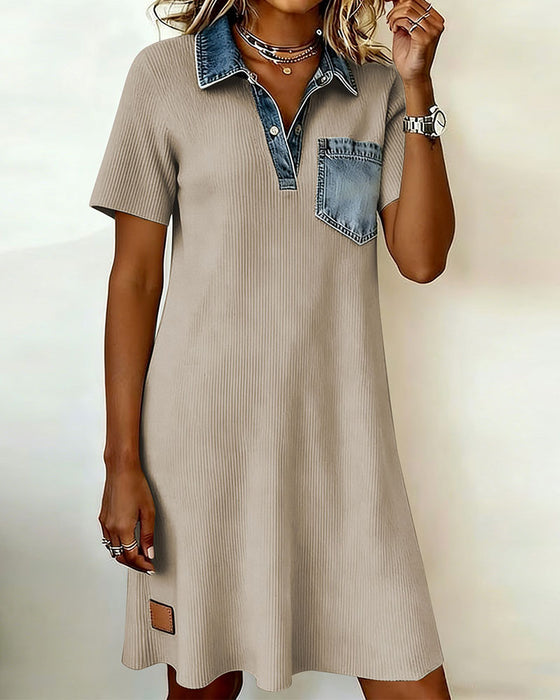 Denim Patchwork A-Line Dress