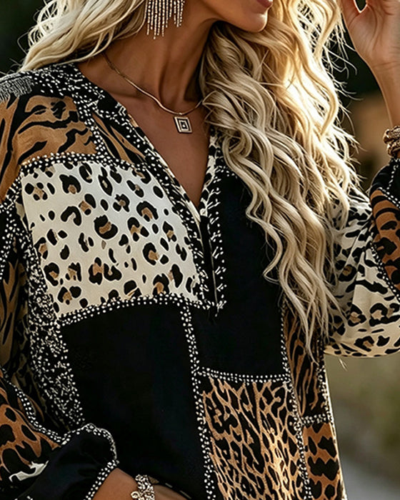 Leopard Color-Block Blouse