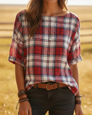 Crewneck Tartan Blouses