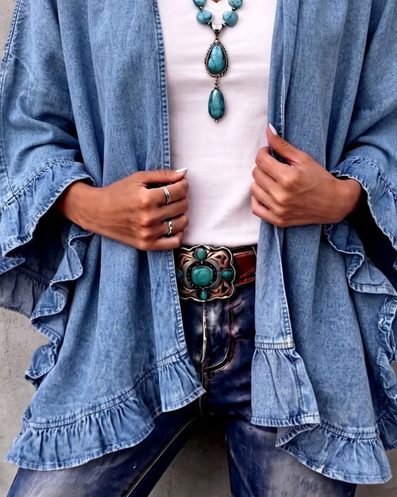 Denim Ruffle Loose Coat