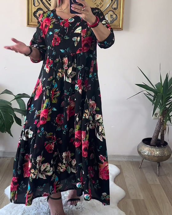 Loose Oversized Round Neck Printed Dress