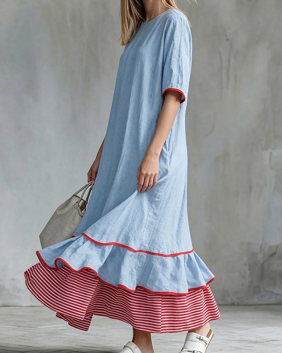 Color Block Stripe Ruffled Maxi Dress