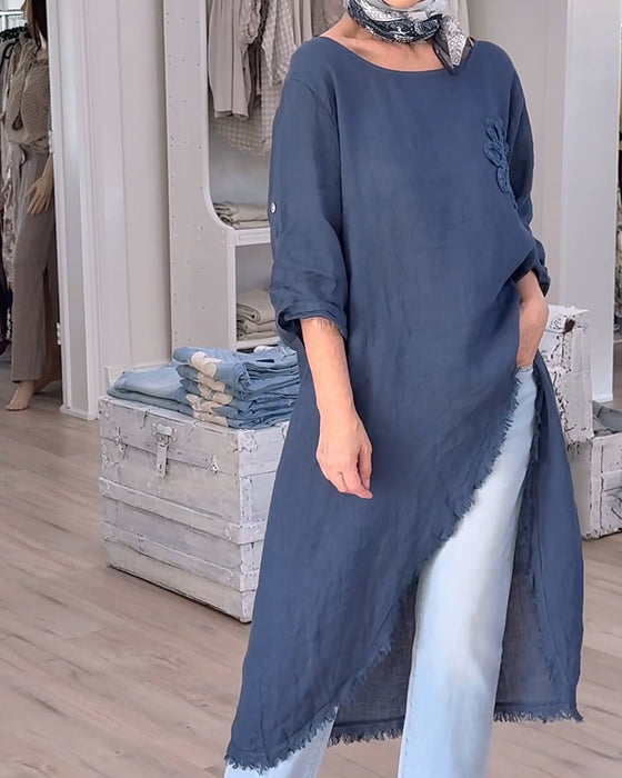 Raw-Edge Slit Asymmetrical Shirt