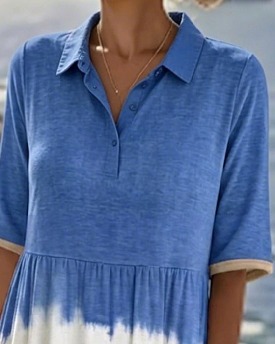 Gradient Polo Collar Midi Dress