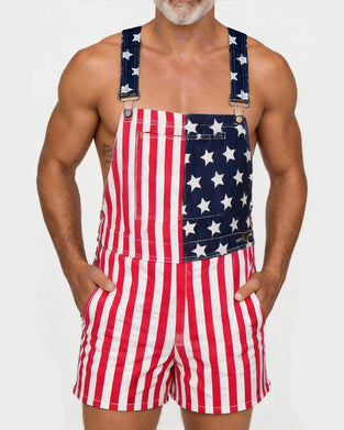 Men's Flag Print Suspenders Shorts Jumpsuit