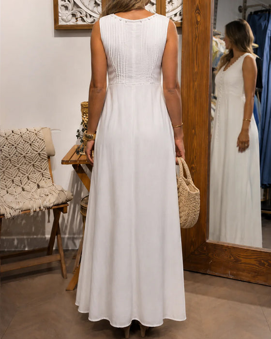 Sleeveless Button Front White Maxi Dress