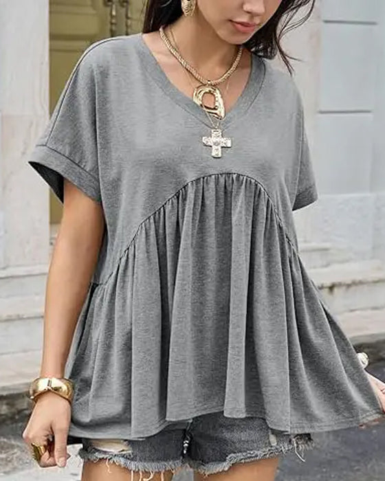 V-Neck Pleated T-Shirt