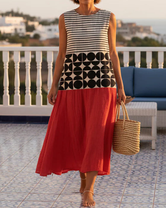 Geometric Print Contrast Sleeveless Dress