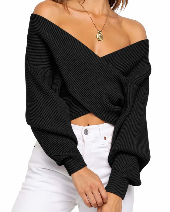 Cross Off-Shoulder Cropped Pullover