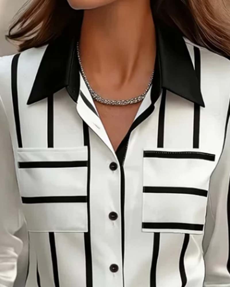 Striped Pocket Satin Casual Shirt