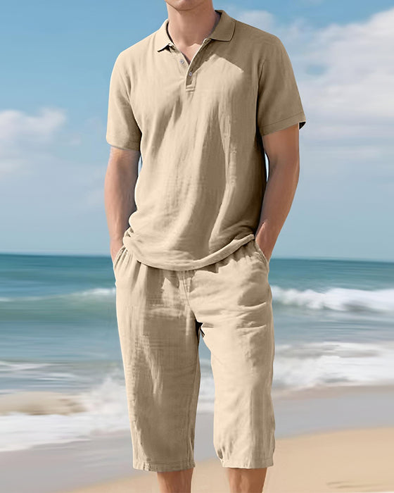 Men's Casual Polo Shirt and Cropped Pants Set