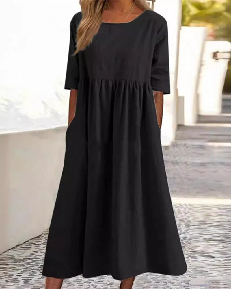 Short Sleeve Pocket Ruched Dress