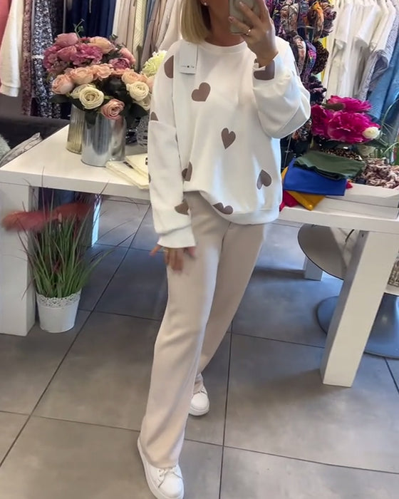 Heart Print Casual Two-Piece Set