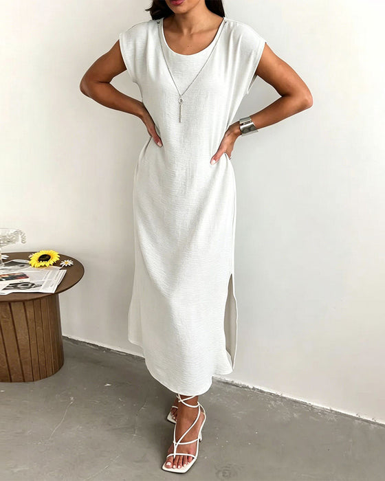Midi Length Slit Loose Dress