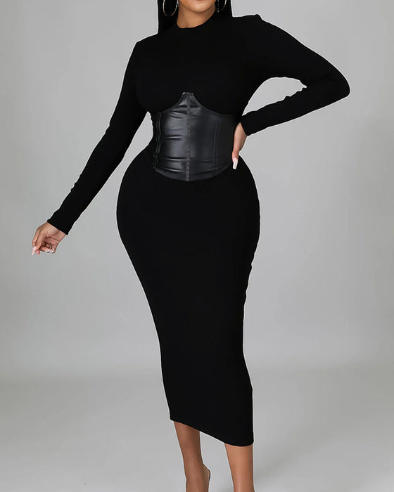 Solid-Color Paneled Bodycon Dress