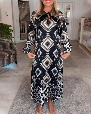 Long Sleeve Geometric Print Dress