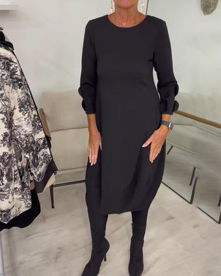 Crewneck Loose Fit Draped Casual Dress