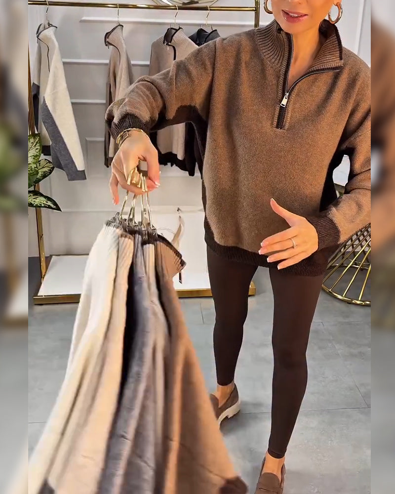 Half-Zip Contrast Color Pullover