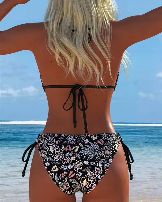Floral Halter-Neck Tie-Up Two-Piece Bikini
