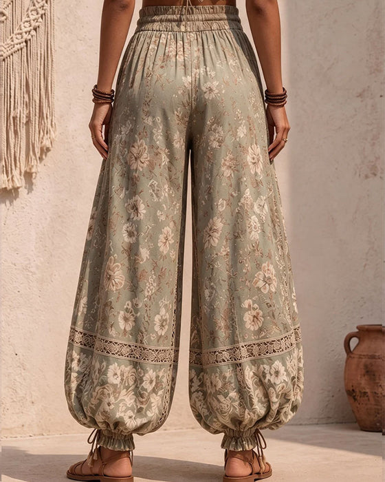 Hollow Out Lace Pocket Lantern Pants