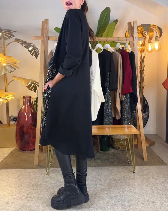 Long-Sleeved Loose Sequined Dress
