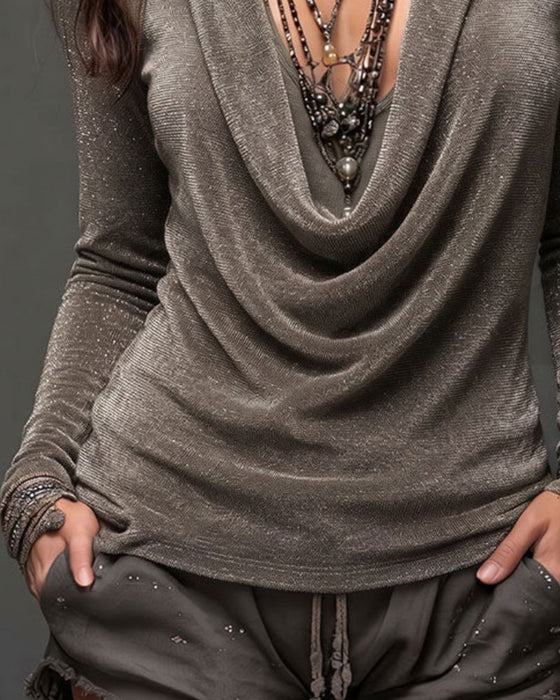 Drape Neck Long Sleeve Top