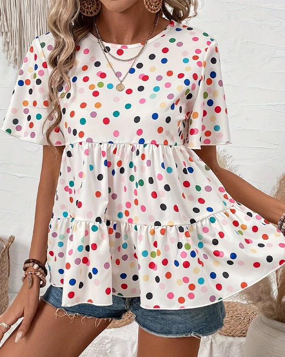Colorful Polka Dot Babydoll Blouse