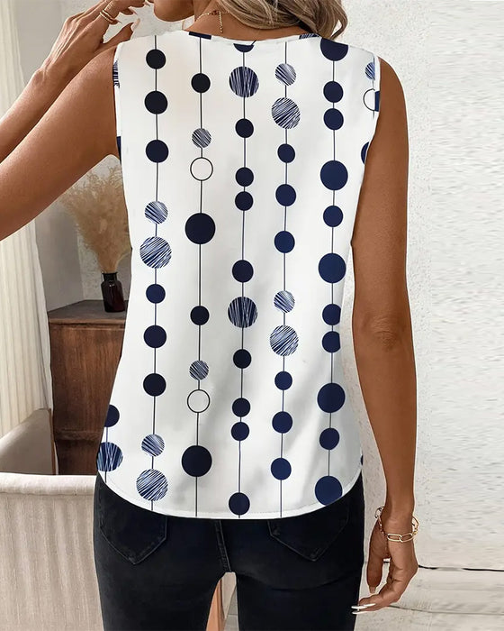 Casual Polka Dot Print Sleeveless T-Shirt