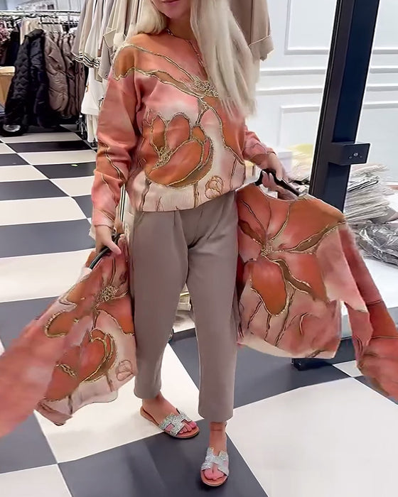 Crew Neck Printed Loose Sweater