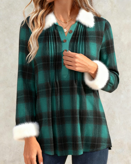 Plush Plaid Collared Shirt