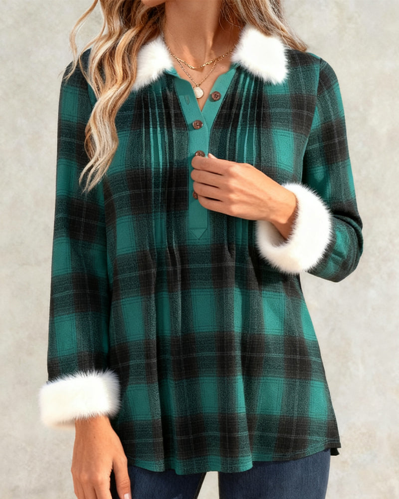 Plush Plaid Collared Shirt